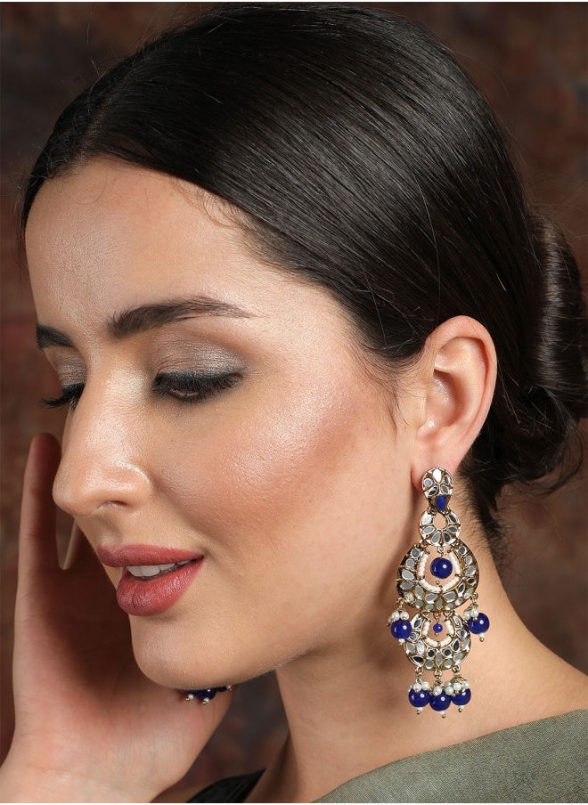 ISHIN Gold-Toned & Blue Contemporary Chandbalis Earrings  - Image 1