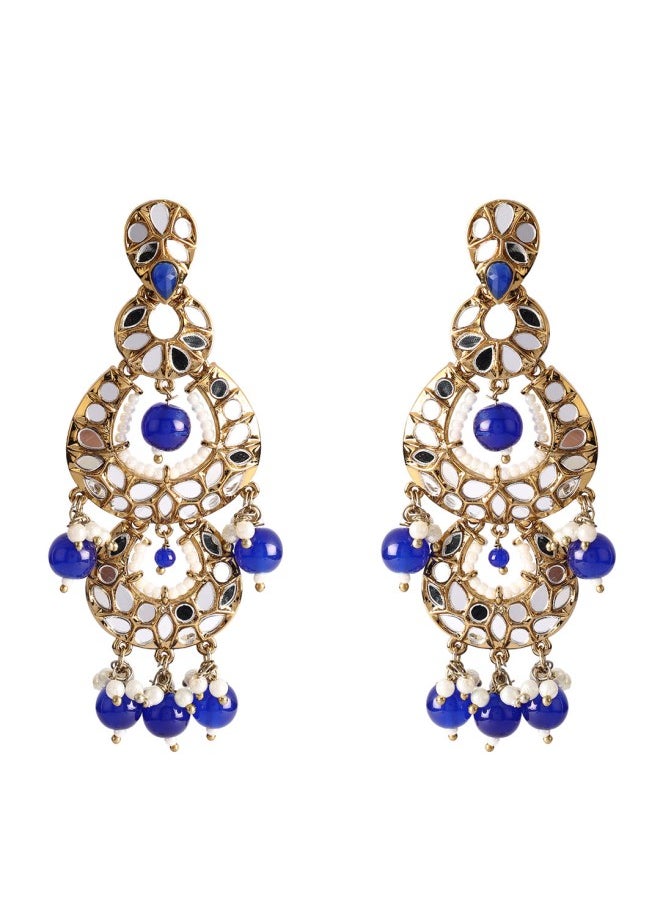 ISHIN Gold-Toned & Blue Contemporary Chandbalis Earrings  - Image 3