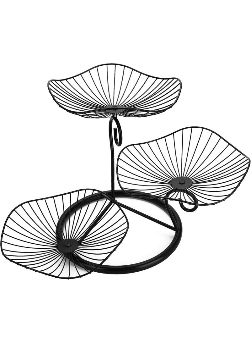 Arabest 3-Tier Fruit Basket Stand Decorative Iron Fruit Bowl, Metal Wire Fruit Holder Storage Trays Table Countertop Holder for Vegetables Bread Snack, Modern Fruit Bowls for Kitchen Home Use (Black) - Image 1