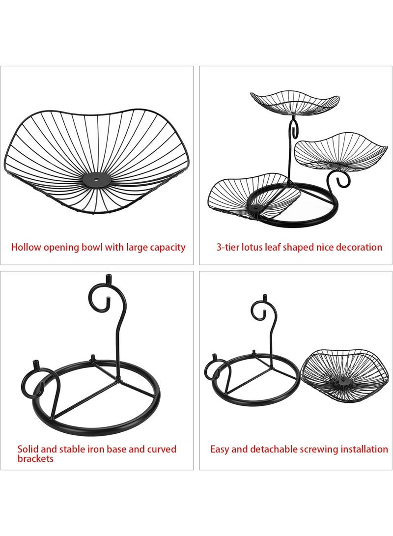 Arabest 3-Tier Fruit Basket Stand Decorative Iron Fruit Bowl, Metal Wire Fruit Holder Storage Trays Table Countertop Holder for Vegetables Bread Snack, Modern Fruit Bowls for Kitchen Home Use (Black) - Image 2