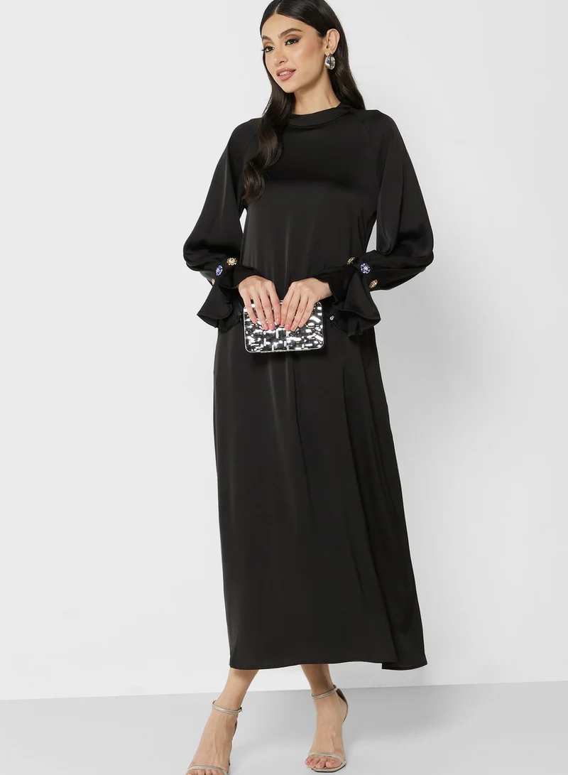 Khizana Puff Sleeve Satin Dress