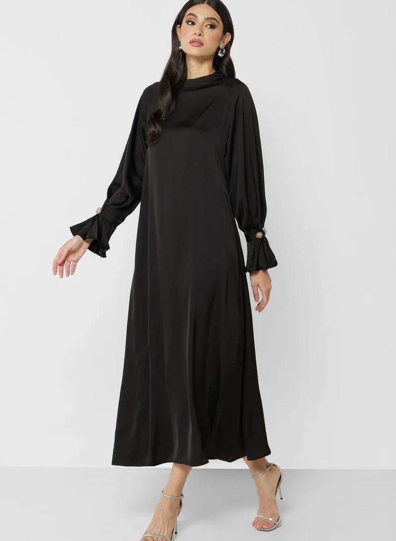 Khizana Puff Sleeve Satin Dress