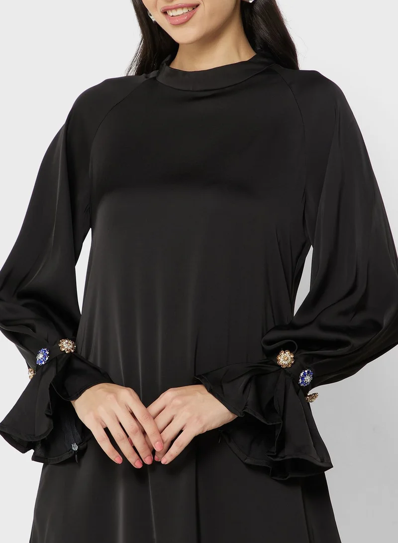 Khizana Puff Sleeve Satin Dress