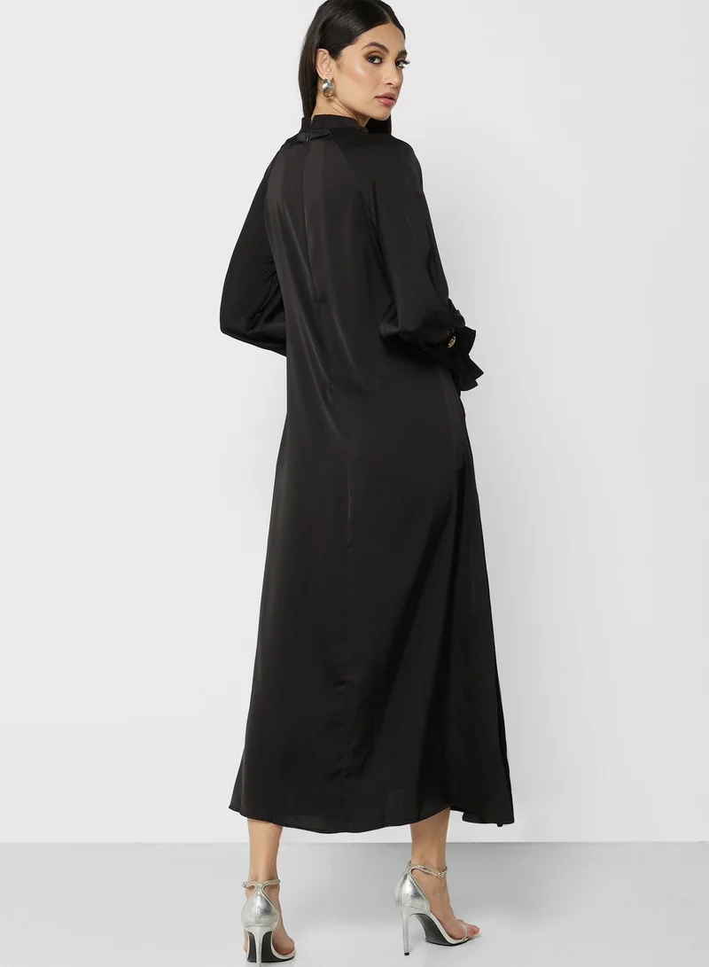 Khizana Puff Sleeve Satin Dress