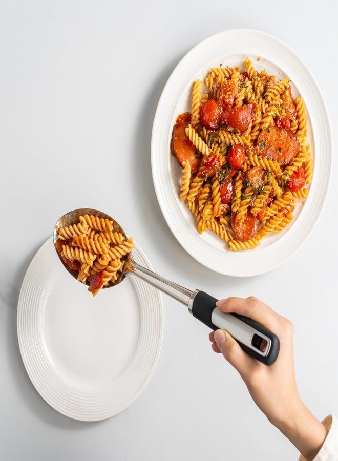 هابي كيت طقم ملاعق طبخ من الفولاذ المقاوم للصدأ، ملاعق تقديم كبيرة من الفولاذ المقاوم للصدأ مع مغرفة شوربة، ملعقة صلبة وملعقة مثقبة، طقم ملاعق طبخ معدنية سميكة من 3 قطع للتقديم والطبخ في المطبخ - Image 4