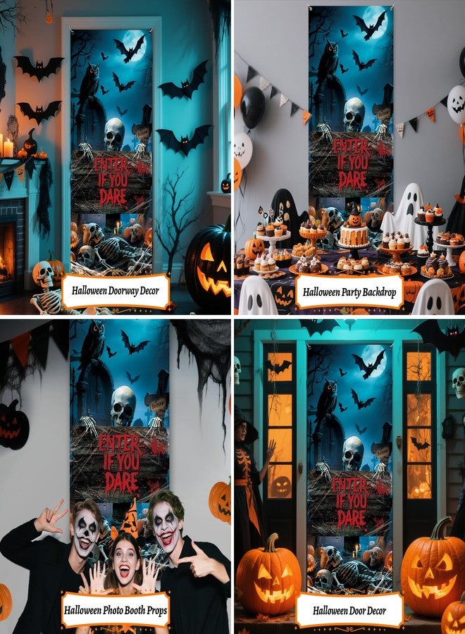 REDWORD Halloween Door Cover, 79 * 35inch Scary Graveyard Halloween Door Decorations Horrie Graveyard Doors Sign Banner for Halloweens Haunted House Pops Indoor Outdoor Window Wall Party Decor - Image 4