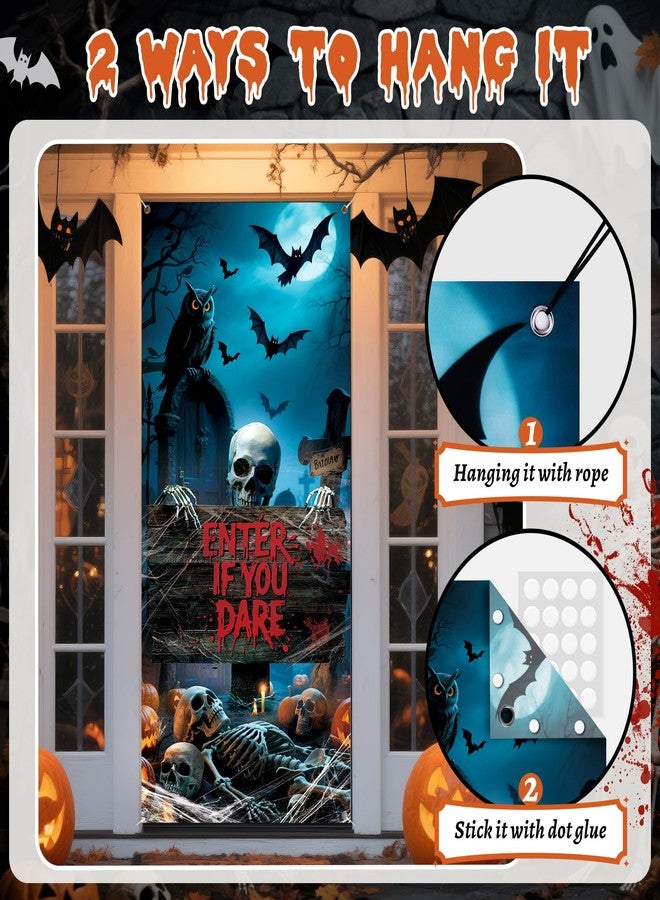 REDWORD Halloween Door Cover, 79 * 35inch Scary Graveyard Halloween Door Decorations Horrie Graveyard Doors Sign Banner for Halloweens Haunted House Pops Indoor Outdoor Window Wall Party Decor - Image 3