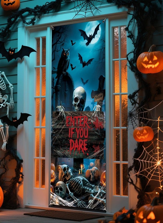 REDWORD Halloween Door Cover, 79 * 35inch Scary Graveyard Halloween Door Decorations Horrie Graveyard Doors Sign Banner for Halloweens Haunted House Pops Indoor Outdoor Window Wall Party Decor - Image 5