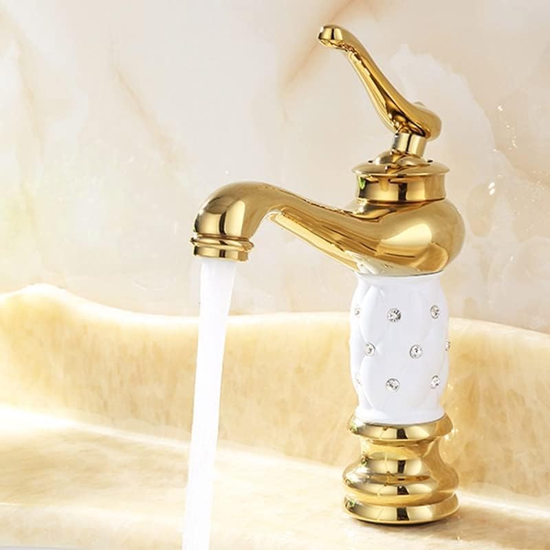 B Backline Single Lever Basin Mixer Tap | Faucet Hot & Cold Bathroom Basin Tap Pillar tap for Basin | Tap for Bathroom & Livingroom (Gold White 2) - Image 1