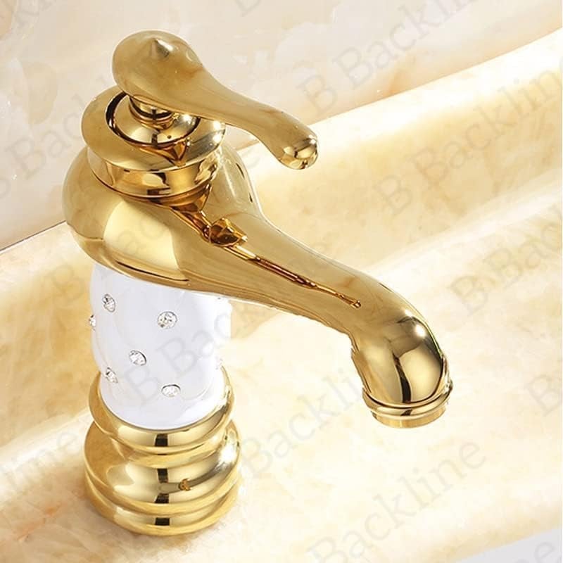 B Backline Single Lever Basin Mixer Tap | Faucet Hot & Cold Bathroom Basin Tap Pillar tap for Basin | Tap for Bathroom & Livingroom (Gold White 2) - Image 2