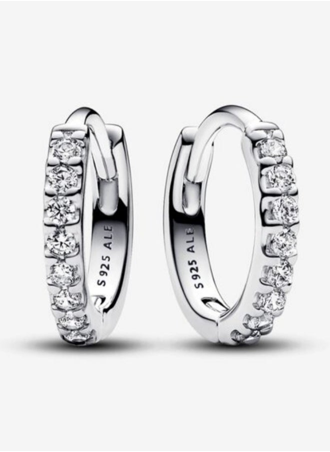 Pandora Violet Pandora Timeless Sterling Silver Sparkling Huggie Hoop Earrings for Women 293015C01  - Image 1