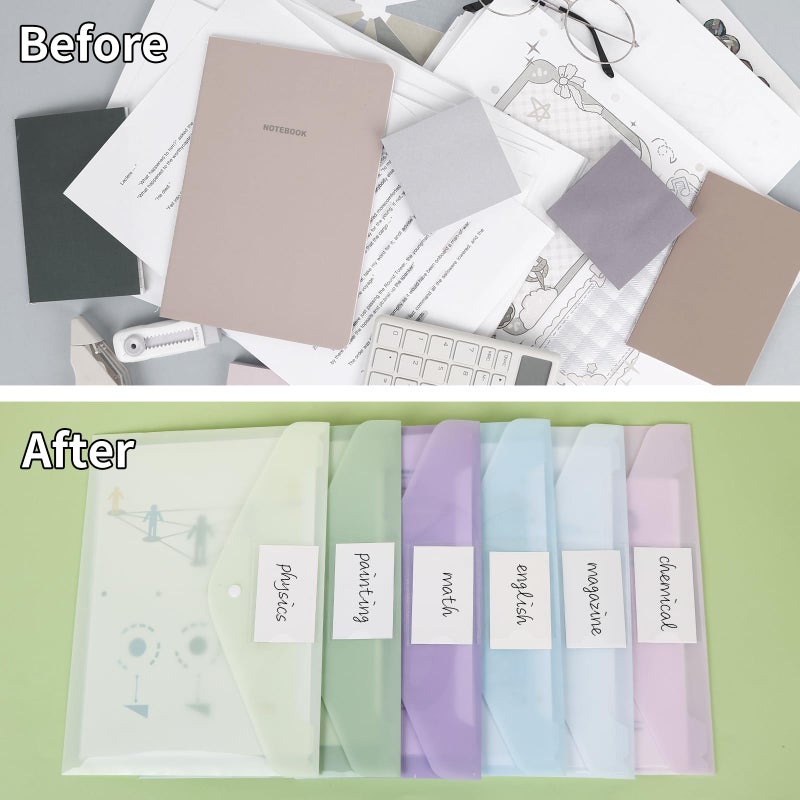 EOOUT 24 Pack Plastic Envelopes Plastic File Folders, Poly Folders with Snap Closure, A4 Size File Envelopes with Label Pocket for Documents School Office Supplies - Image 5