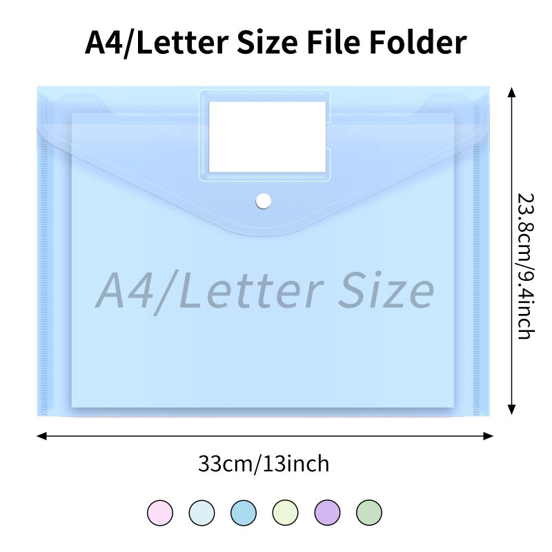 EOOUT 24 Pack Plastic Envelopes Plastic File Folders, Poly Folders with Snap Closure, A4 Size File Envelopes with Label Pocket for Documents School Office Supplies - Image 2