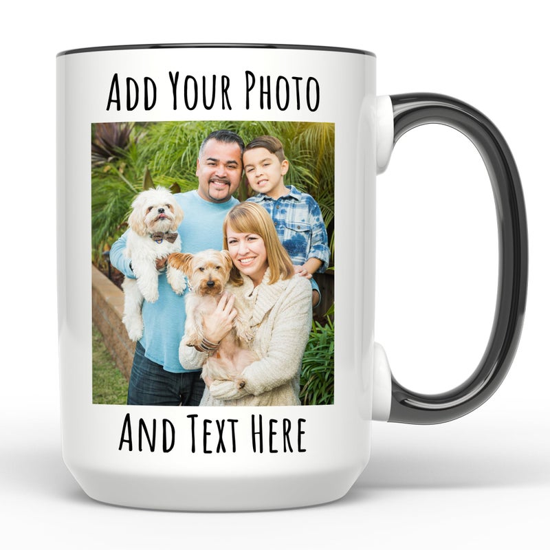 Giftbees Personalized Coffee Mug 15 Oz Custom Picture Text or Logo Ceramic Mug Customized Gift for Men Women Taza Personalizada with Photo and Words Customizable Large Tea Cup White Black