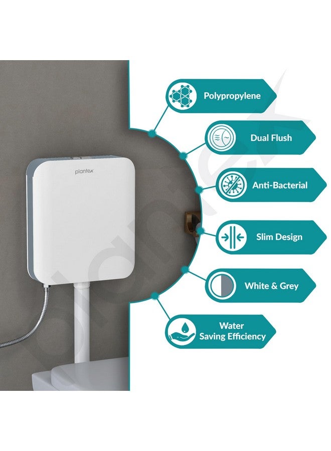 Plantex Flush Tank for Toilet/7 LTR Water Capacity Polypropylene Toilet Flush Tank/Slim/Dual Tone Flush Tank with Internal Accessories - Pack of 1 (Grey & White) - Image 4