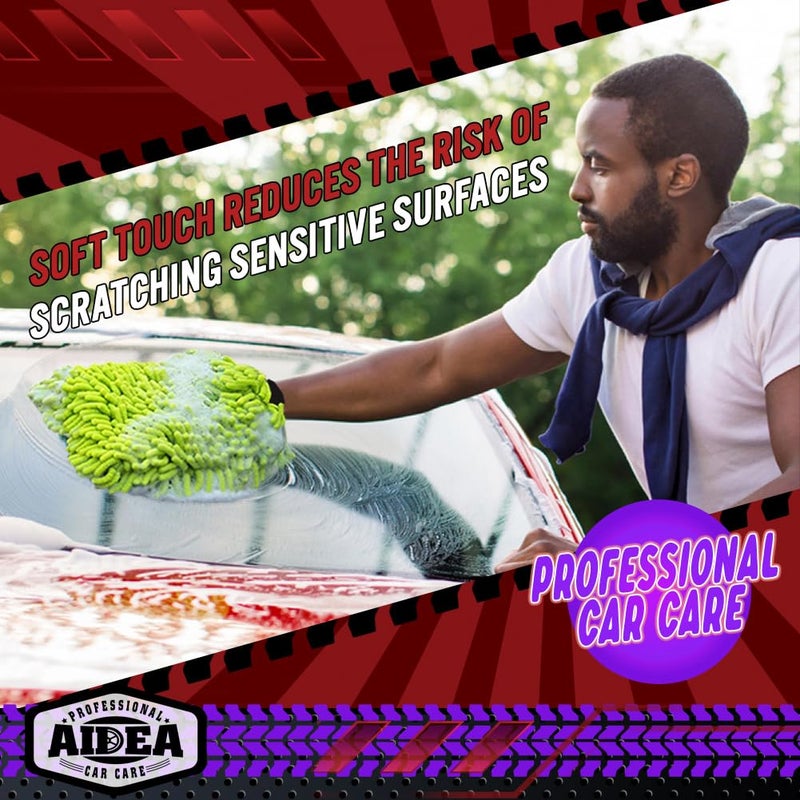 AIDEA Car Wash Mitt Microfiber, 2PK Scratch Free Lint-Free, Premium Chenille Microfiber Mitt Car Wash Brush, Green, Regular Size 7.12''X10.14'' - Image 4