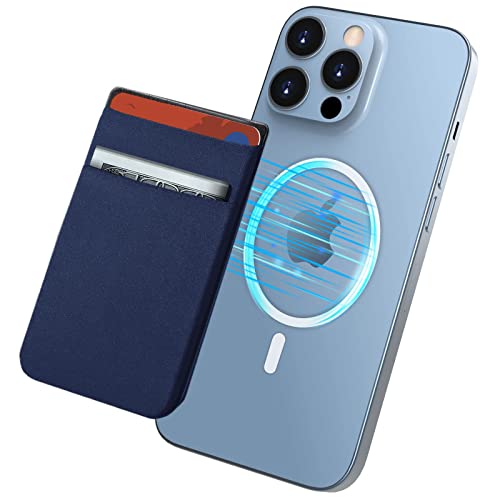 imluckies Magnetic Wallet for iPhone Magsafe, Double Stretchy Fabric Pocket Wallet, Magnet Credit ID Card Wallet Holder for iPhone 17 Pro Max / 17 Pro / 17/16 / 15/14 / 13/12 Series, Blue - Image 1