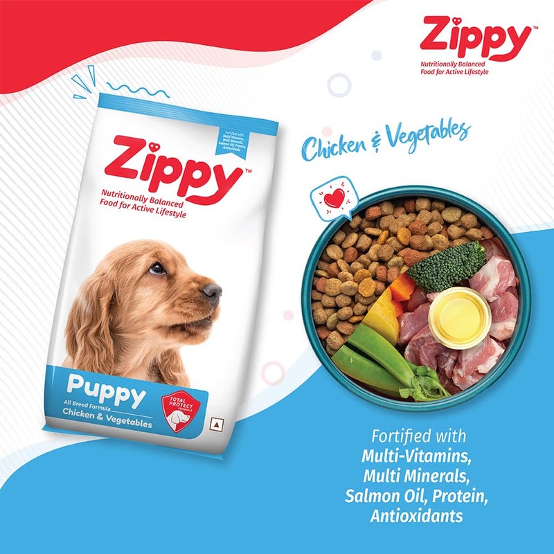 Zippy Puppy Dry Dog Food - 1.2 Kg, Real Chicken & Vegetables, Nutritionally Balanced Dog Food for All Breeds, with Vitamins, Minerals, Probiotics & Salmon Oil - Image 5