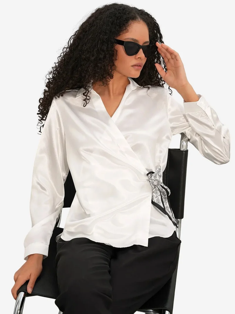 BIG DART BDART Women's Satin Tie-Front Shirt