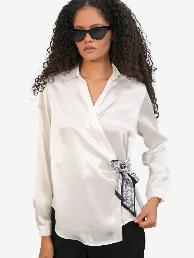BIG DART BDART Women's Satin Tie-Front Shirt