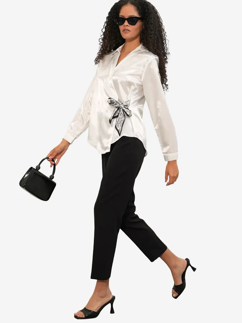 Big Dart White BDART Women's Satin Tie-Front Shirt for Women | Best Price UAE
