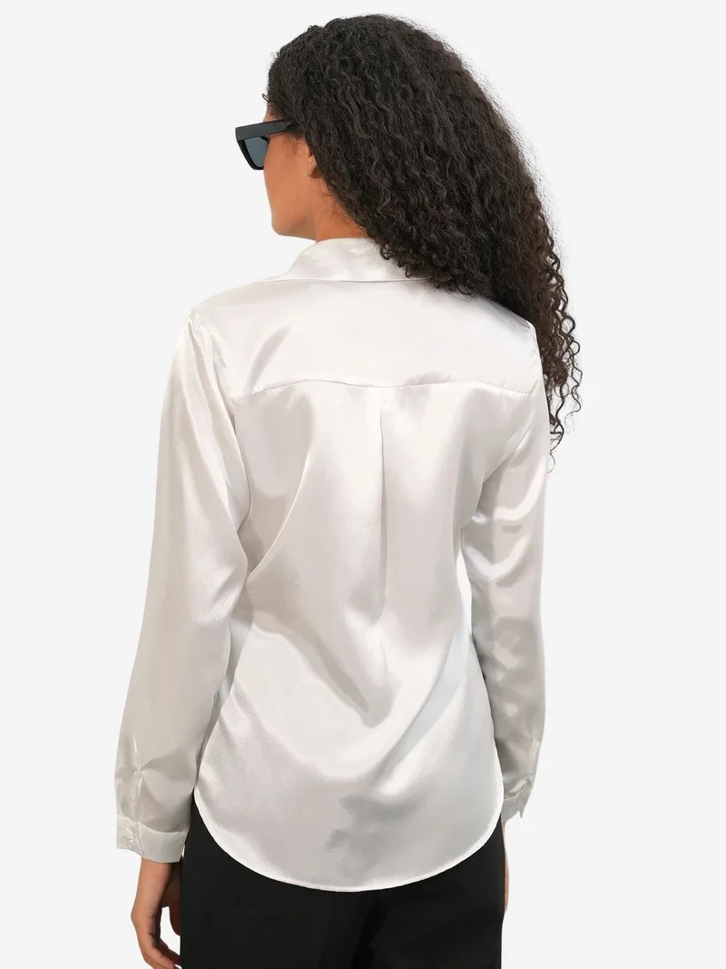 Big Dart White BDART Women's Satin Tie-Front Shirt for Women | Best Price UAE