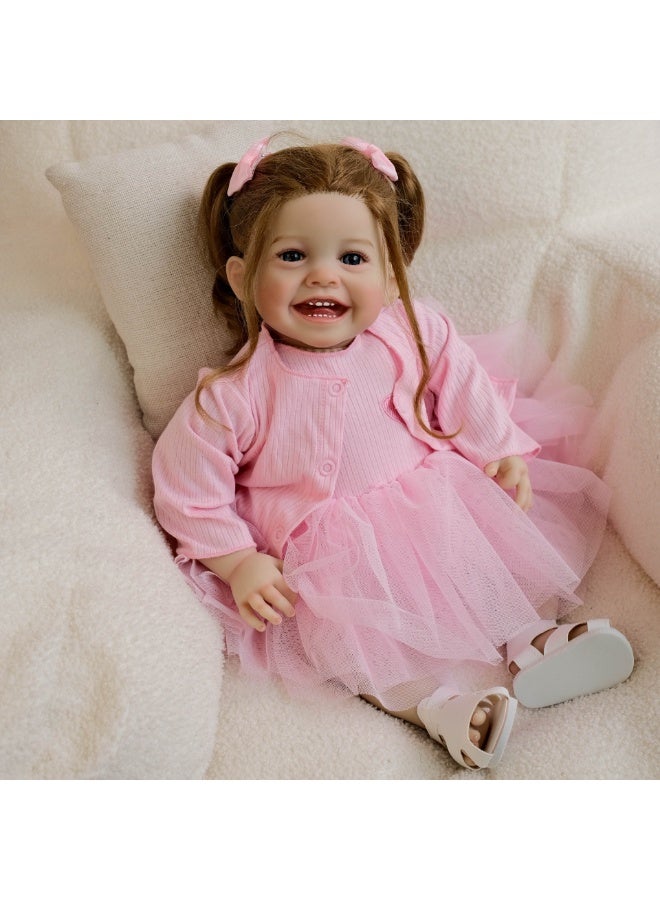 ان بي كي دمية واقعية بفستان وردي بطول ٢٠ بوصة، دمية جذابة، دمية طفلة واقعية، مصنوعة يدويًا من السيليكون الناعم والفينيل، مجموعة لعب دمى ريبورن، مثالية للأطفال كرفيقة أو هدية. - Image 5