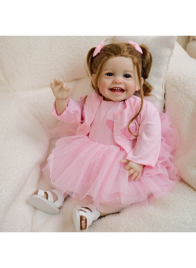 ان بي كي دمية واقعية بفستان وردي بطول ٢٠ بوصة، دمية جذابة، دمية طفلة واقعية، مصنوعة يدويًا من السيليكون الناعم والفينيل، مجموعة لعب دمى ريبورن، مثالية للأطفال كرفيقة أو هدية. - Image 2