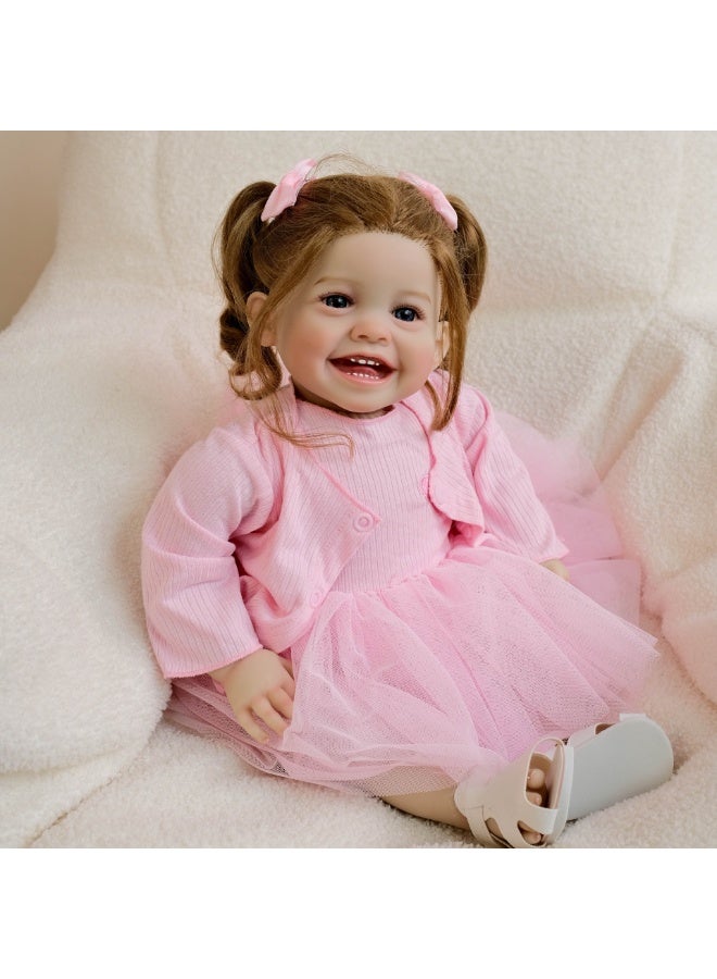 ان بي كي دمية واقعية بفستان وردي بطول ٢٠ بوصة، دمية جذابة، دمية طفلة واقعية، مصنوعة يدويًا من السيليكون الناعم والفينيل، مجموعة لعب دمى ريبورن، مثالية للأطفال كرفيقة أو هدية. - Image 1