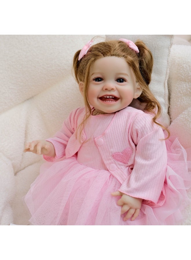 ان بي كي دمية واقعية بفستان وردي بطول ٢٠ بوصة، دمية جذابة، دمية طفلة واقعية، مصنوعة يدويًا من السيليكون الناعم والفينيل، مجموعة لعب دمى ريبورن، مثالية للأطفال كرفيقة أو هدية. - Image 3