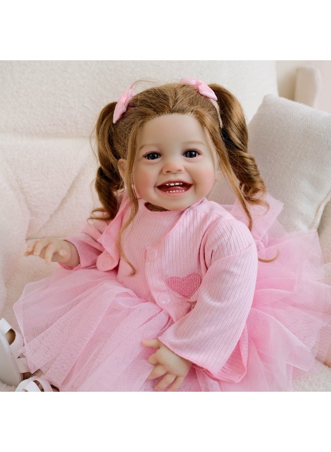 ان بي كي دمية واقعية بفستان وردي بطول ٢٠ بوصة، دمية جذابة، دمية طفلة واقعية، مصنوعة يدويًا من السيليكون الناعم والفينيل، مجموعة لعب دمى ريبورن، مثالية للأطفال كرفيقة أو هدية. - Image 4
