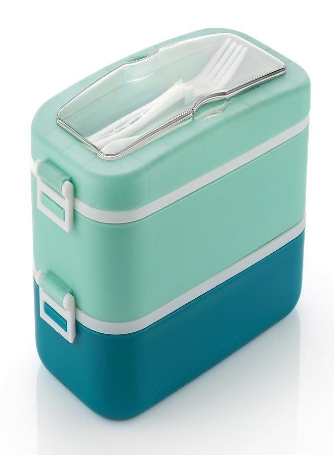 DCloud Hub Selected Compartment Lunch Box Reusable Microwave Freezer Safe Food Containers with Spoon for Adults and Kids PP Food Grade Plastic (2 Compartment, Off Green) - Image 1