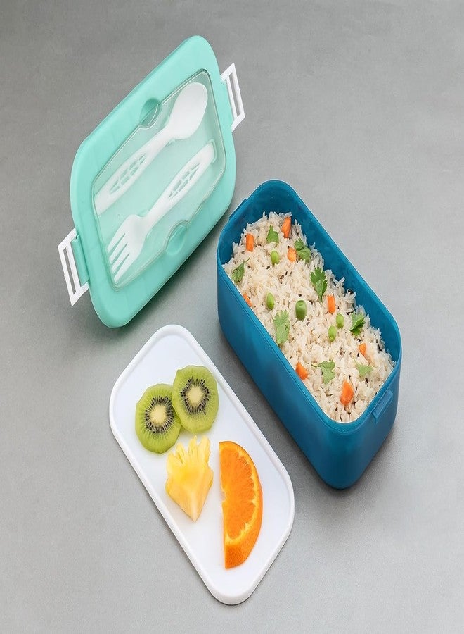 DCloud Hub Selected Compartment Lunch Box Reusable Microwave Freezer Safe Food Containers with Spoon for Adults and Kids PP Food Grade Plastic (2 Compartment, Off Green) - Image 4