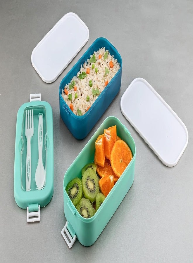 DCloud Hub Selected Compartment Lunch Box Reusable Microwave Freezer Safe Food Containers with Spoon for Adults and Kids PP Food Grade Plastic (2 Compartment, Off Green) - Image 3