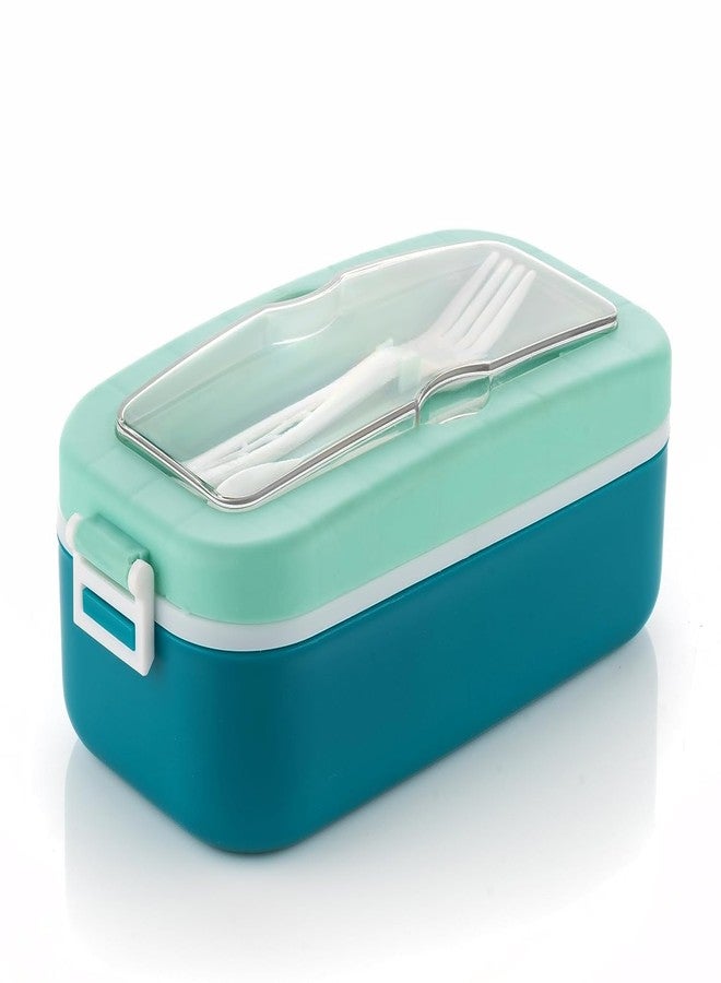 DCloud Hub Selected Compartment Lunch Box Reusable Microwave Freezer Safe Food Containers with Spoon for Adults and Kids PP Food Grade Plastic (2 Compartment, Off Green) - Image 2