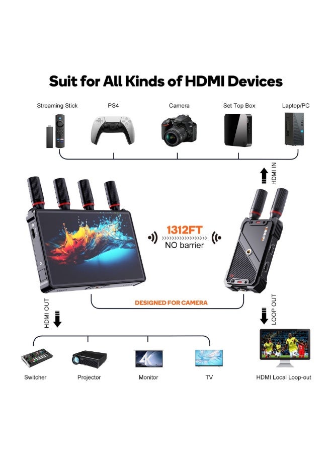جهاز إرسال واستقبال HDMI لاسلكي، موسع فيديو طويل المدى 400 متر، جهاز انعكاس الشاشة (1×TX + 1×RX) - Image 5