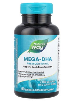 MegaDHA Premium Fish Oil 2000 mg 60 Softgels (1000 mg Per Softgel)
