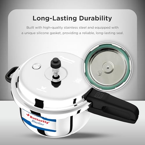 Butterfly Blueline 7.5L Pressure Cooker| Stainless Steel | Induction & Gas Stove Compatible| ISI Certified| Triple Safety System| 5 Years Warranty | Silver - Image 5