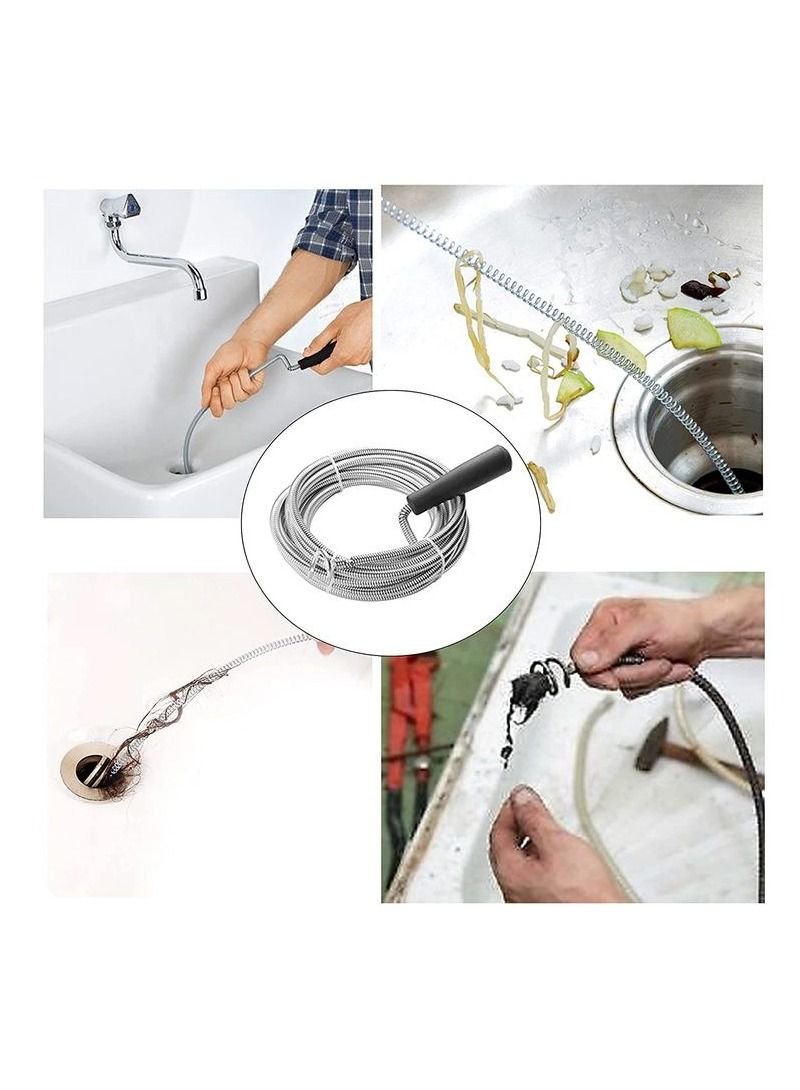 AB Tools - Drain Cleaning 7 Meter Long Spring Wire Waste Pipe Unblocker with Snake Like Flexible Steel Body - Image 2
