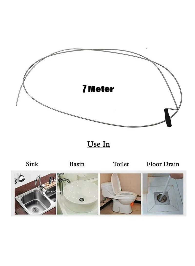 AB Tools - Drain Cleaning 7 Meter Long Spring Wire Waste Pipe Unblocker with Snake Like Flexible Steel Body - Image 3