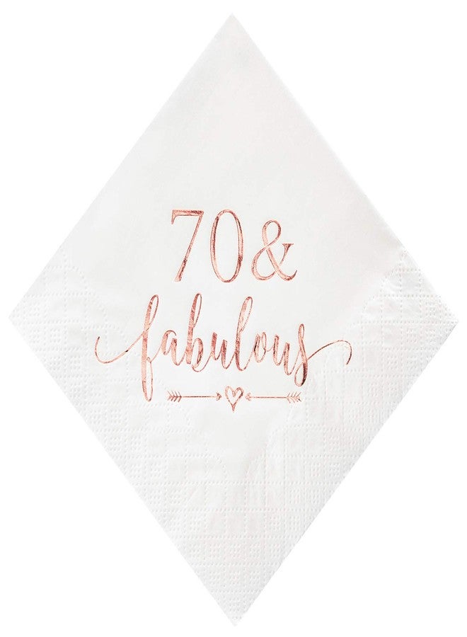 Crisky 70 and Fabulous Cocktail Napkins Rose Gold for Women 70th Birthday Decorations, 70th Birthday Bevergae Dessert Cake Table Supplies, 50Pcs, 3-Ply - Image 1