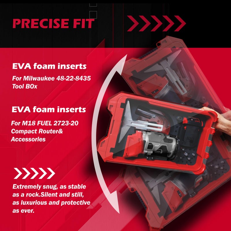 UNISOLODECHO Foam Organizer Insert Fits Milwaukee Packout Box | Compatible with M18 FUEL Compact Router Models 2723-20 | EVA Foam Liner for Router Tool and Accessories (Tool and Tool Box NOT Included) - Image 4