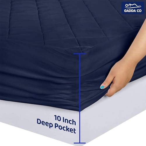 GADDA CO Premium Waterproof Queen Size Mattress Protector (72x60 Inch | 6x5 Ft) | Cotton Quilted Bed Cover | Breathable Hypoallergenic Ultra Soft Noiseless Elastic Fitted Bed Protector - Dark Blue - Image 5