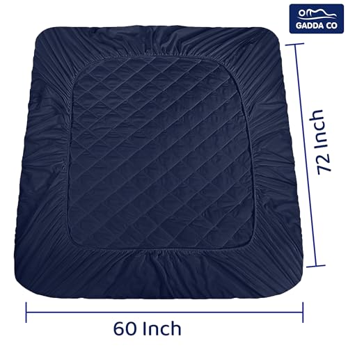 GADDA CO Premium Waterproof Queen Size Mattress Protector (72x60 Inch | 6x5 Ft) | Cotton Quilted Bed Cover | Breathable Hypoallergenic Ultra Soft Noiseless Elastic Fitted Bed Protector - Dark Blue - Image 3
