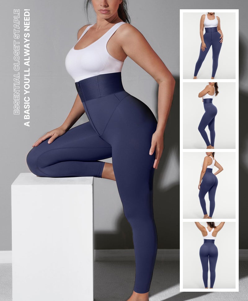 SHAPELLX Leggings for Women Tummy Control High Waisted Leggings Compression Shapewear Pants Blue Workout Leggings - Image 2