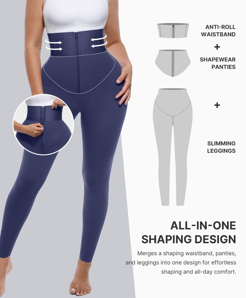 SHAPELLX Leggings for Women Tummy Control High Waisted Leggings Compression Shapewear Pants Blue Workout Leggings - Image 3
