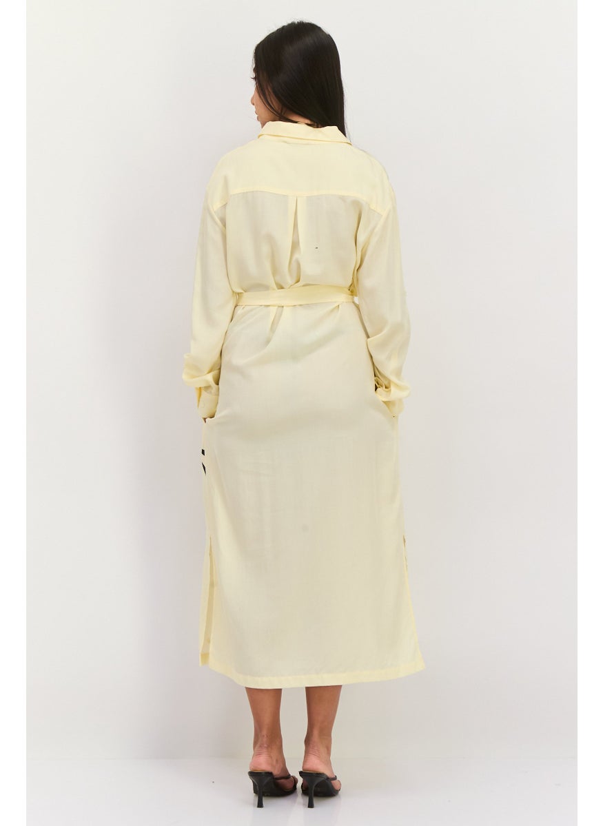 TRIUMPH - Women Graphic Print Belted Maxi Dress, Light Yellow - Image 1
