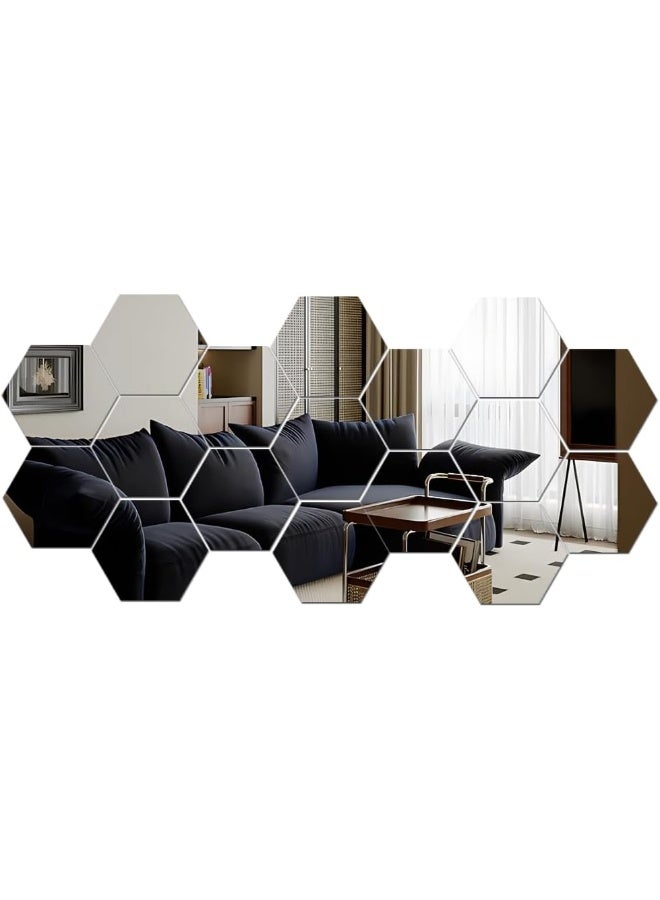 TPGP Manco Luella Mirror Wall Stickers, 12PCS Hexagon Mirror Art DIY Home Decorative Hexagonal Acrylic Wall Sheet Plastic Tiles Home Living Room Bedroom Sofa TV Background Wall Decal Decoration (Silver)  - Image 3