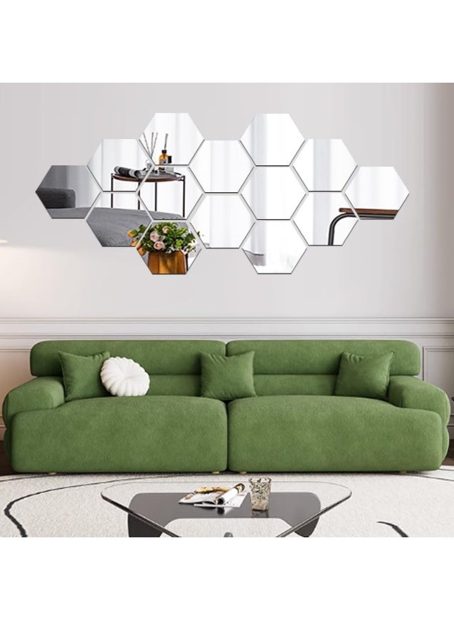 TPGP Manco Luella Mirror Wall Stickers, 12PCS Hexagon Mirror Art DIY Home Decorative Hexagonal Acrylic Wall Sheet Plastic Tiles Home Living Room Bedroom Sofa TV Background Wall Decal Decoration (Silver)  - Image 1