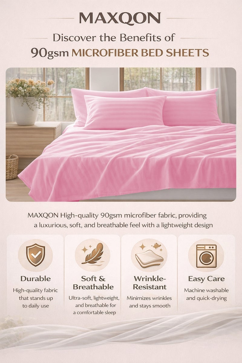 ماكسكون طقم ملاية سرير مايكروفايبر فاخر مكوّن من 3 قطع – ملاية مسطحة مقاس (180×240 سم) مع 2 كيس وسادة (50×75 سم) – ناعم جداً، قابل للتنفس، ومقاوم للتجاعيد – مناسب لأسرة السنجل والتوين – مثالي للاستخدام المنزلي والفندقي - Image 4